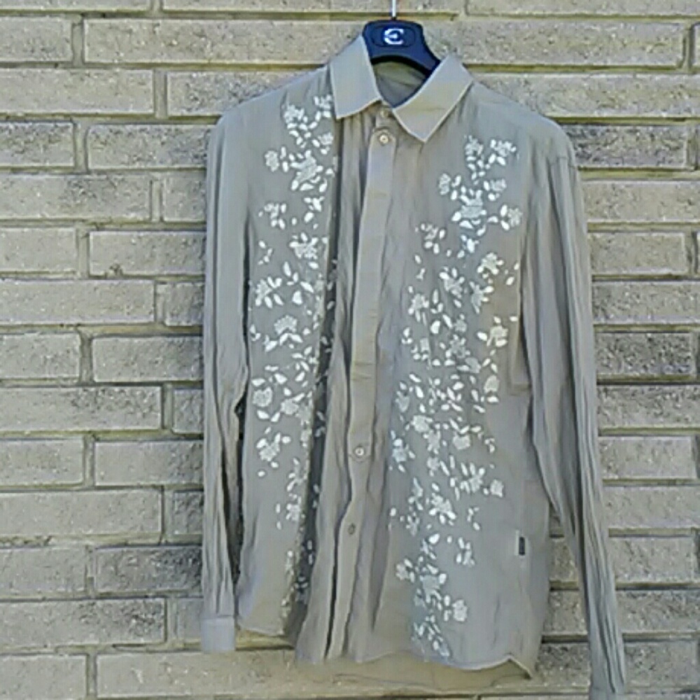 Cavalli hand painted mens cotton shirt XL